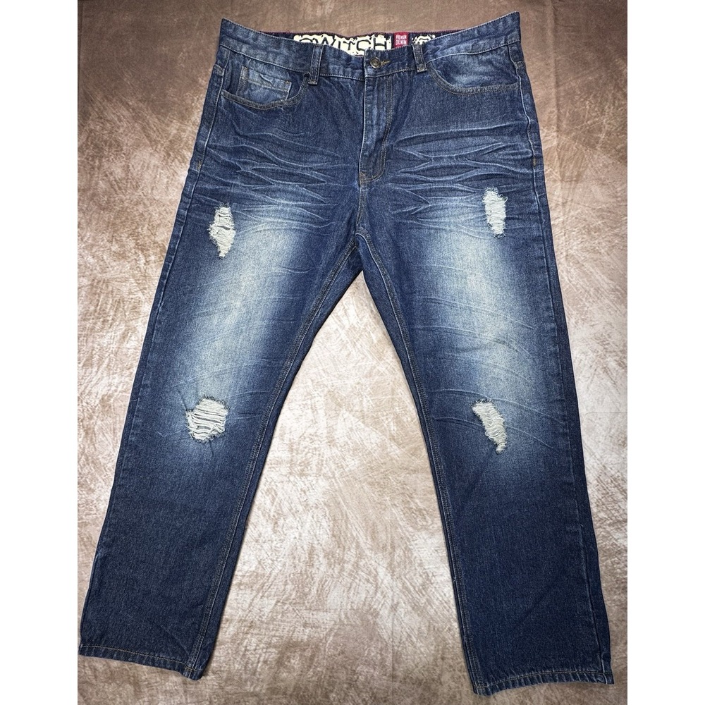 Switch Y2K Jeans Mens 38x30 Dark Denim Straight Leg Retro Distressed Jeans Pants